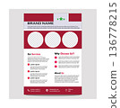 Red and white company services flyer template with placeholder text and images isolated on transparent background 136778215