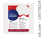 Template for business brochure or flyer with placeholder text and images on red and white background isolated on transparent background 136778224