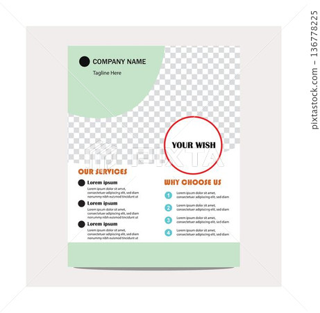 Template for company brochure or flyer design with placeholder text and checkered background 136778225