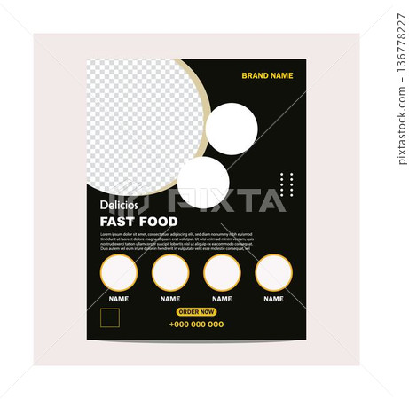 Fast food menu template design with modern layout and placeholder images on transparent background for restaurant branding 136778227