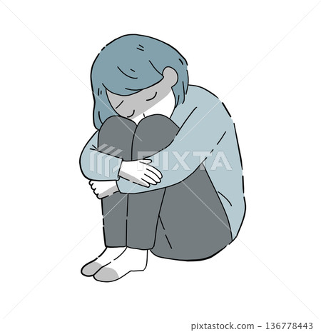一位黑皮膚女子坐在地板上 136778443