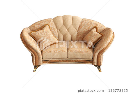 comfortable soft sofa isolated on transparent background, interior furniture, 3D illustration, cg render 136778525