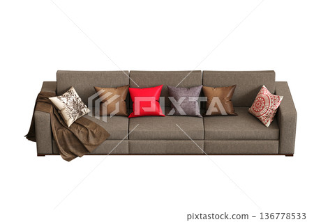 comfortable soft sofa isolated on transparent background, interior furniture, 3D illustration, cg render 136778533