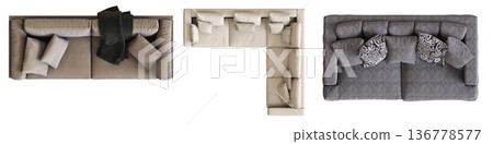 comfortable soft sofa isolated on transparent background, interior furniture, 3D illustration, cg render 136778577