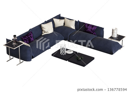 comfortable soft sofa isolated on transparent background, interior furniture, 3D illustration, cg render comfortable soft sofa isolated on transparent background, interior furniture, 3D illustration, cg render 136778594