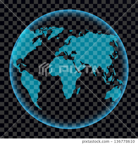 Blue checkered globe floating against dark checkerboard background. 136778610
