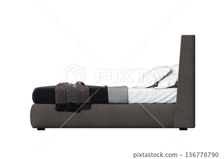 double bed isolated on a transparent background, furniture for the bedroom interior, 3D illustration, cg render double bed isolated on a transparent background, furniture for the bedroom interior, 3D illustration, cg render 136778790