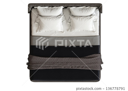 double bed isolated on a transparent background, furniture for the bedroom interior, 3D illustration, cg render 136778791