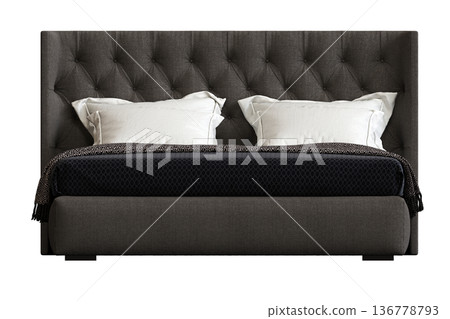 double bed isolated on a transparent background, furniture for the bedroom interior, 3D illustration, cg render double bed isolated on a transparent background, furniture for the bedroom interior, 3D illustration, cg render 136778793