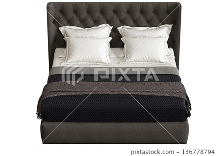 double bed isolated on a transparent background, furniture for the bedroom interior, 3D illustration, cg render double bed isolated on a transparent background, furniture for the bedroom interior, 3D illustration, cg render 136778794