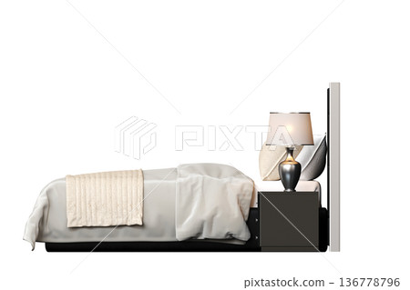 double bed isolated on a transparent background, furniture for the bedroom interior, 3D illustration, cg render 136778796