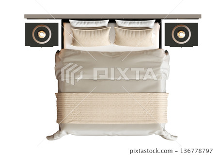 double bed isolated on a transparent background, furniture for the bedroom interior, 3D illustration, cg render double bed isolated on a transparent background, furniture for the bedroom interior, 3D illustration, cg render 136778797