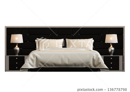 double bed isolated on a transparent background, furniture for the bedroom interior, 3D illustration, cg render double bed isolated on a transparent background, furniture for the bedroom interior, 3D illustration, cg render 136778798