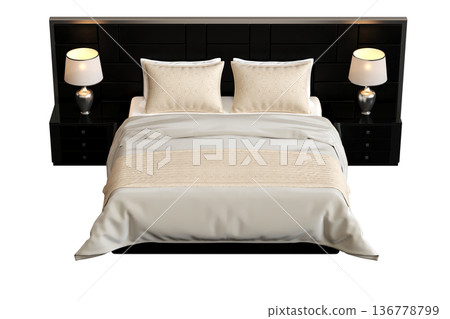 double bed isolated on a transparent background, furniture for the bedroom interior, 3D illustration, cg render double bed isolated on a transparent background, furniture for the bedroom interior, 3D illustration, cg render 136778799