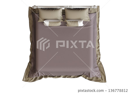 double bed isolated on a transparent background, furniture for the bedroom interior, 3D illustration, cg render 136778812