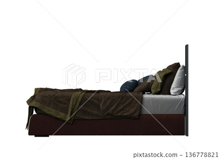 double bed isolated on a transparent background, furniture for the bedroom interior, 3D illustration, cg render 136778821