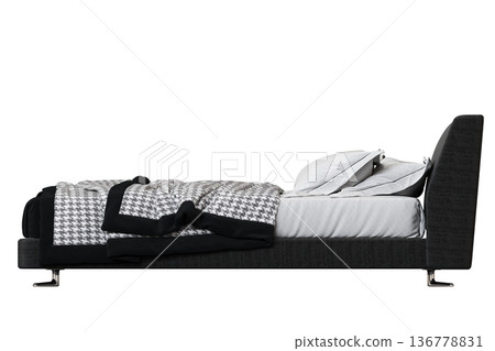 double bed isolated on a transparent background, furniture for the bedroom interior, 3D illustration, cg render 136778831