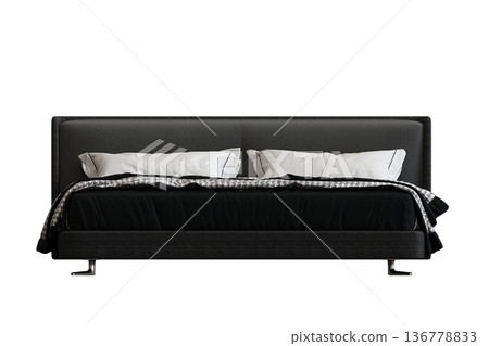 double bed isolated on a transparent background, furniture for the bedroom interior, 3D illustration, cg render 136778833