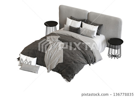 double bed isolated on a transparent background, furniture for the bedroom interior, 3D illustration, cg render double bed isolated on a transparent background, furniture for the bedroom interior, 3D illustration, cg render 136778835