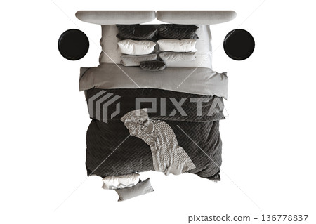 double bed isolated on a transparent background, furniture for the bedroom interior, 3D illustration, cg render double bed isolated on a transparent background, furniture for the bedroom interior, 3D illustration, cg render 136778837