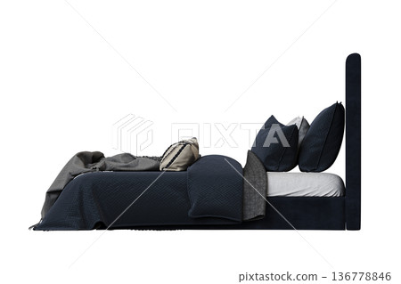 double bed isolated on a transparent background, furniture for the bedroom interior, 3D illustration, cg render double bed isolated on a transparent background, furniture for the bedroom interior, 3D illustration, cg render 136778846