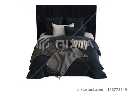 double bed isolated on a transparent background, furniture for the bedroom interior, 3D illustration, cg render double bed isolated on a transparent background, furniture for the bedroom interior, 3D illustration, cg render 136778849