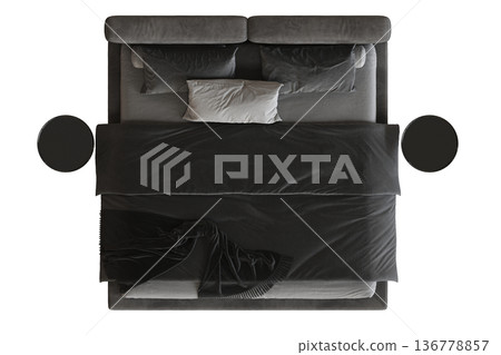 double bed isolated on a transparent background, furniture for the bedroom interior, 3D illustration, cg render 136778857