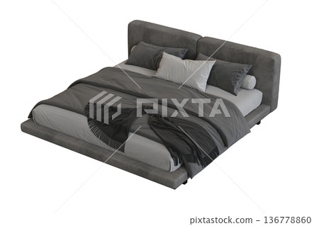 double bed isolated on a transparent background, furniture for the bedroom interior, 3D illustration, cg render double bed isolated on a transparent background, furniture for the bedroom interior, 3D illustration, cg render 136778860