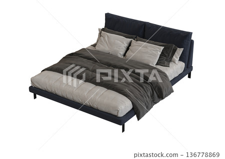 double bed isolated on a transparent background, furniture for the bedroom interior, 3D illustration, cg render double bed isolated on a transparent background, furniture for the bedroom interior, 3D illustration, cg render 136778869