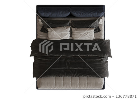 double bed isolated on a transparent background, furniture for the bedroom interior, 3D illustration, cg render double bed isolated on a transparent background, furniture for the bedroom interior, 3D illustration, cg render 136778871
