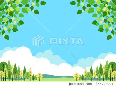 自然背景，可愛，插圖，橫向 136778995
