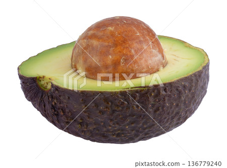 Avocado and Half of fresh avocado with kernel isolated on a white background. 136779240