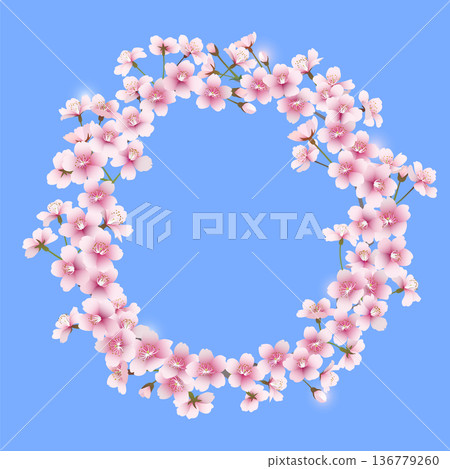 櫻花花環(藍色背景) 櫻花花環(藍色背景) 136779260