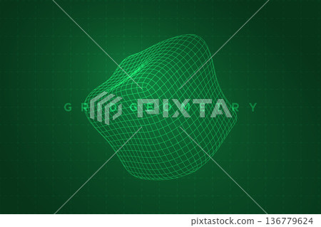 Abstract 3D wireframe mesh of geometric cube 136779624