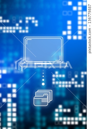 Data transfer from laptop to folder with digital interface in the background 136779887