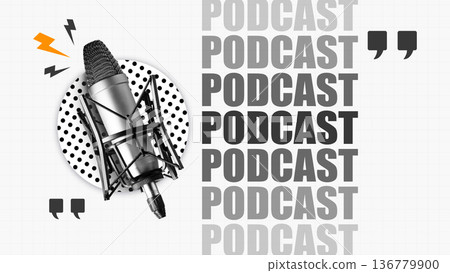 Podcast equipment setup for recording discussions and interviews in a studio space Podcast equipment setup for recording discussions and interviews in a studio space 136779900
