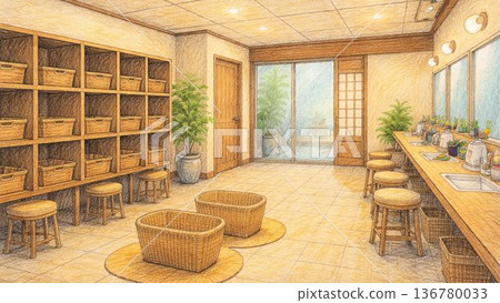 空蕩蕩的溫泉更衣室示意圖 136780033