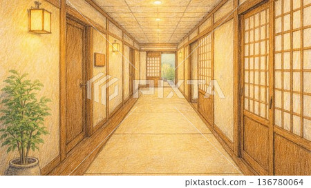 空蕩蕩的旅館走廊插圖 136780064