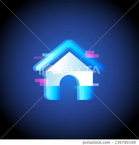 Smart Home Neon Glitch Icon Technology Automation 136780189