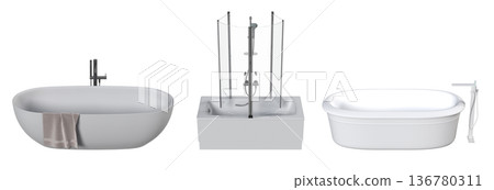 bathtub isolated on a transparent background, 3D illustration, and a CG render 136780311