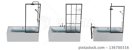bathtub isolated on a transparent background, 3D illustration, and a CG render bathtub isolated on a transparent background, 3D illustration, and a CG render 136780316