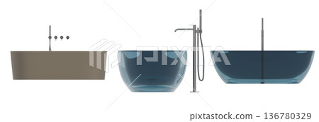 bathtub isolated on a transparent background, 3D illustration, and a CG render 136780329