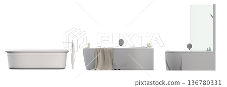 bathtub isolated on a transparent background, 3D illustration, and a CG render bathtub isolated on a transparent background, 3D illustration, and a CG render 136780331