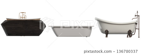 bathtub isolated on a transparent background, 3D illustration, and a CG render 136780337
