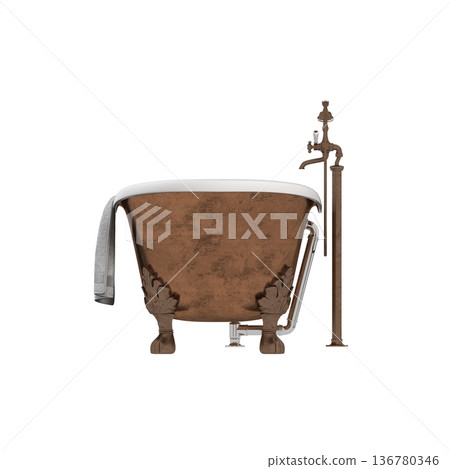 bathtub isolated on a transparent background, 3D illustration, and a CG render 136780346