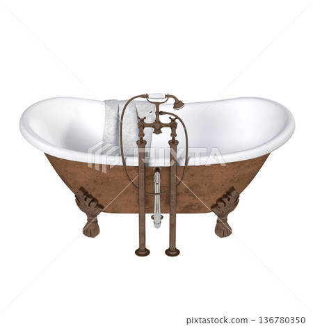bathtub isolated on a transparent background, 3D illustration, and a CG render 136780350