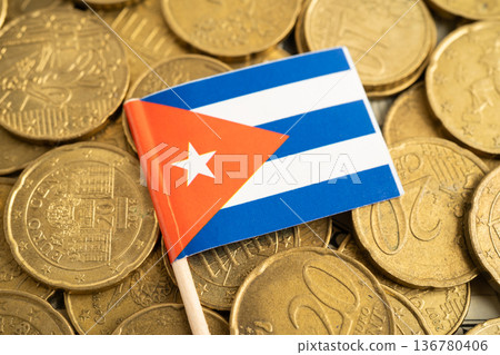 Cuba flag on coins background for finance banking business. 136780406