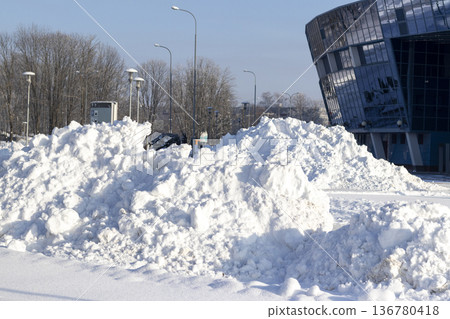 Huge snowdrifts in the parking lot Huge snowdrifts in the parking lot 136780418