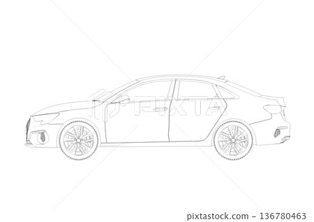 car outline drawing, sketch, contour image 136780463