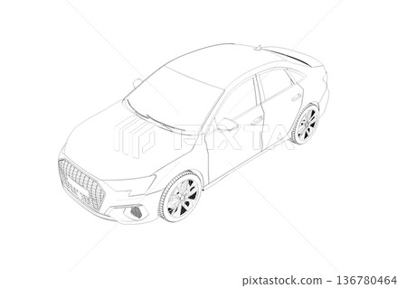 car outline drawing, sketch, contour image 136780464